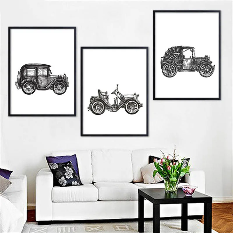 Classical-Old-Car-Motorcycle-Painting-Canvas-Art-Prints-Poster-Abstract-Sketch-Wall-Pictures-For-Home-Bedroom