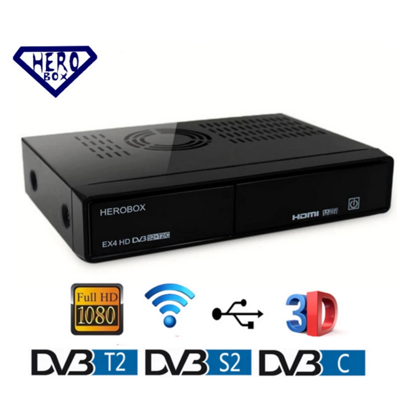 

2pcs HEROBOX EX4 HD Wifi satellite tv receiver support Smartcard Reader with DVB-S2 /S,DVB-C and DVB-T2 /T