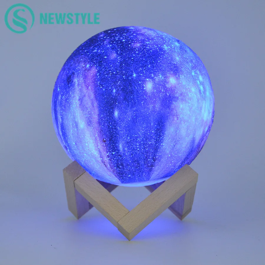 cheap 3D Print Moon Lamp Colorful Change Night Light Touch Switch Bedroom Bedside Bookcase Night Light Home Decoration Creative Gift