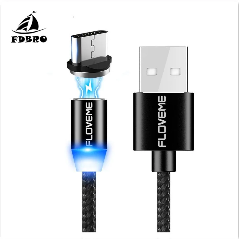 

FLOVEM LED Magnetic Charger Cable Micro USB Type C USB-C Cable 1m 2A Short Usb Charging Cable Magnet Charger For iPhoneX Samsung
