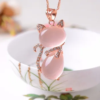 

Female money natural crystal powder rose ling fox pendant love necklace jewelry