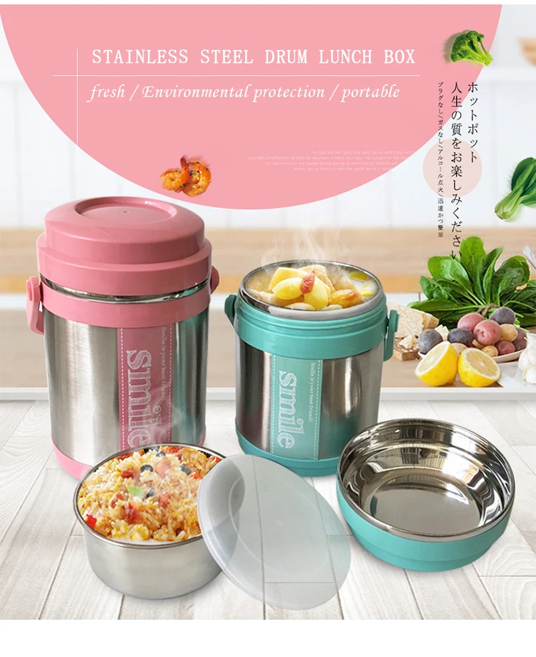 Stainless Steel Insulated Lunch Box 3 Layer Student Adult Bento Box Large Capacity Vacuum Insulation Barrel 5 Hours for Winter
