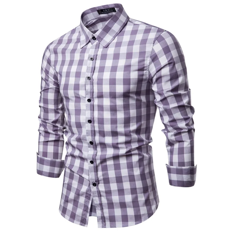 Drop Shipping Men Plaid Shirt Long Sleeve Cotton Shirts 2019 Fashion Casual Multi-color Checkered Chemise Homme Man Clothes