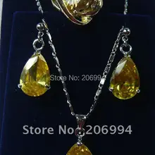 Стильный Крест фабричного производства ювелирных изделий желтый цирконовая подвеска на ожерелье кольцо серьги набор#178