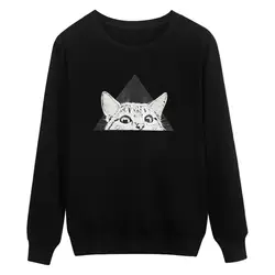 Для женщин кофты с длинным рукавом кошка печати Толстовка пуловер Топы Блузка Туника Sudadera Mujer плюс размеры