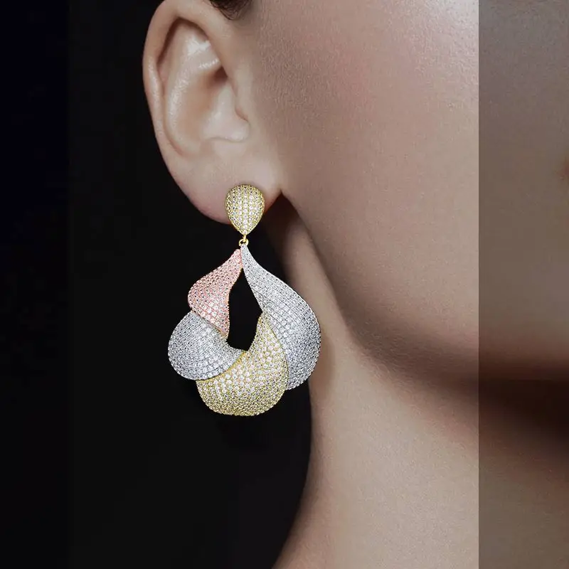 

ModemAngel Luxury Water Drop Design Mixed Full Mirco Paved Crystal Zircon Naija Engagement Wedding Party Fashion Earring Jewelry