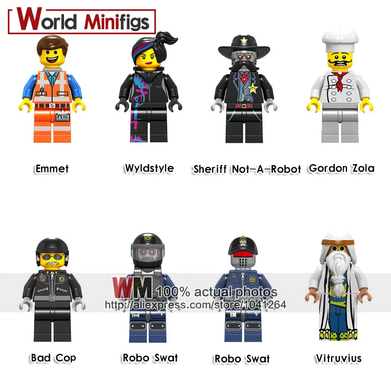 

Single Sale Building Blocks Movie BadCop Emmet Wyldstyle RoboSwat Vitruvius Robot Gordon Zala Sheriff for kids Gift Toys