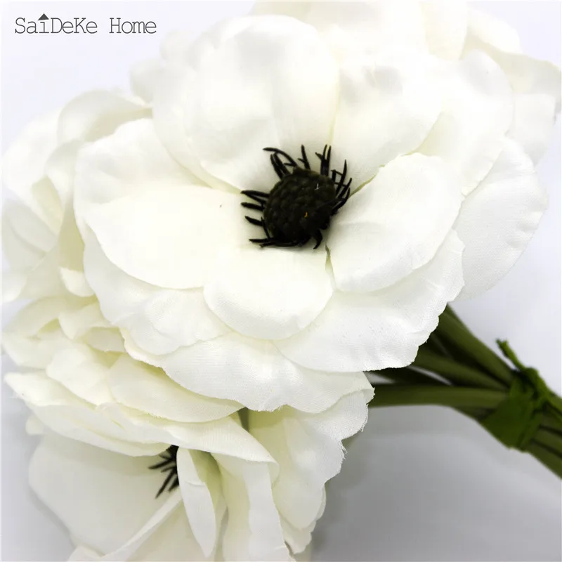 9 шт./лот, красивые белые Искусственные цветы из анемона, букет для домашнего интерьера, декоративный искусственный цветок