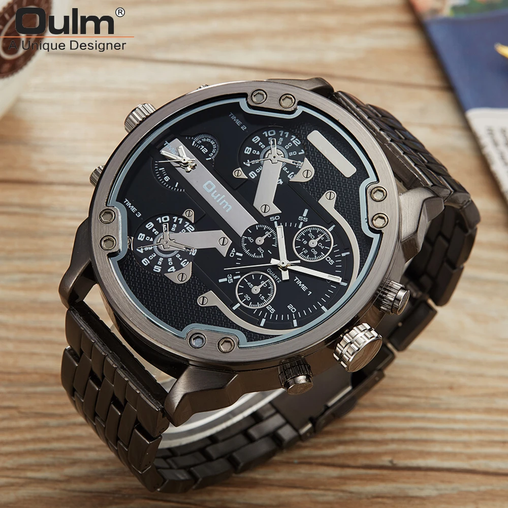 

Oulm Exaggerated Large Big Watches Men Luxury Brand Unique Designer Quartz Watch Male Heavy Full Steel Leather Strap Wrist Watch