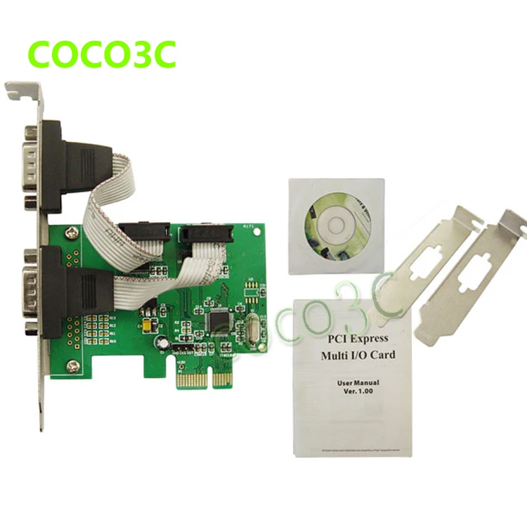 WCH382 Chipset PCI e 2 Serial ports Controller card PCI express to RS232 com port adapter for