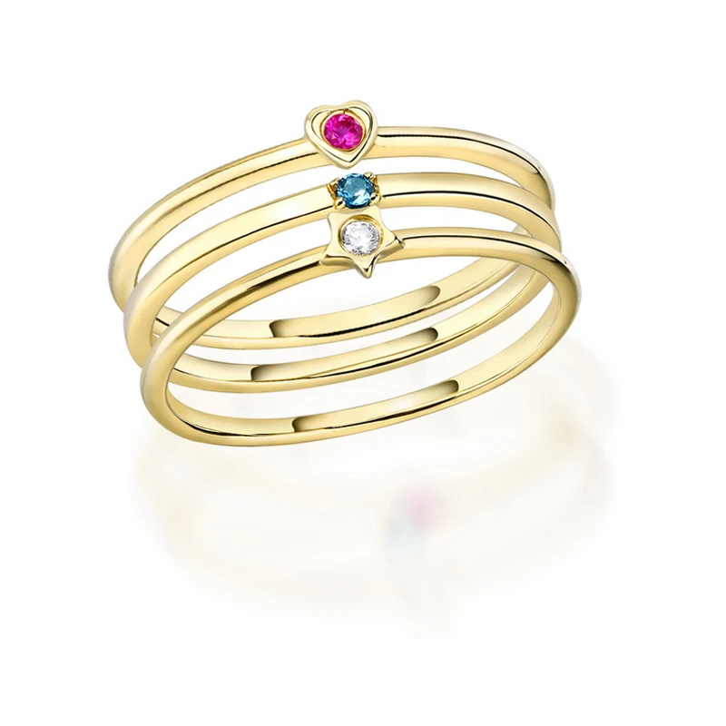 

JXXGS Blue/White/Red Zircon Fashion Simple Ring 14K Gold Ring Heart/Round/Star Ring For Women