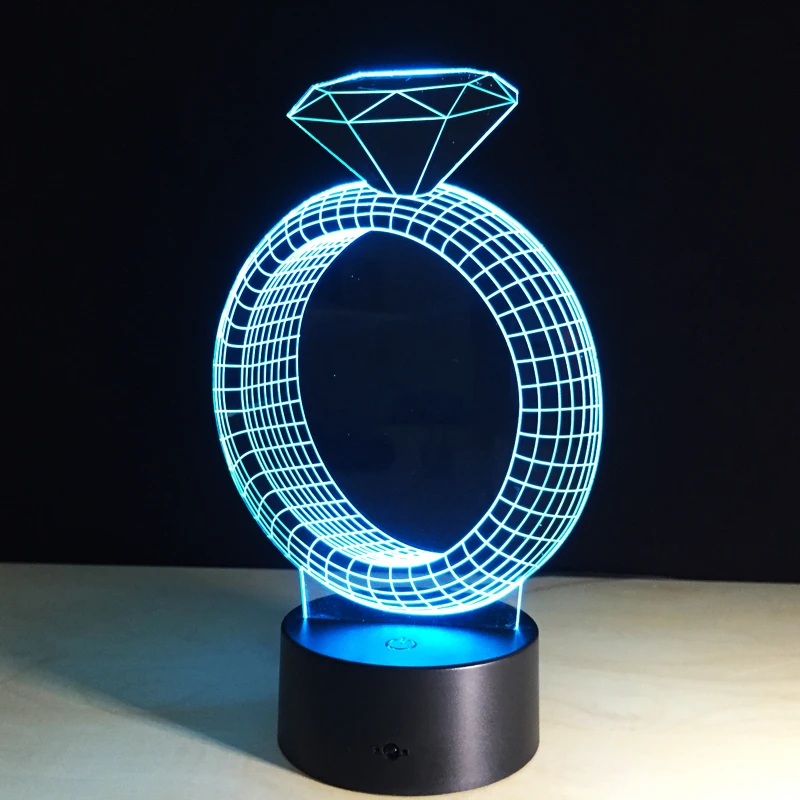 Романтическая 3D иллюзия настольная лампа ночник с бриллиантовым кольцом форма Change изменение света на День святого Валентина девушка кровать лампа