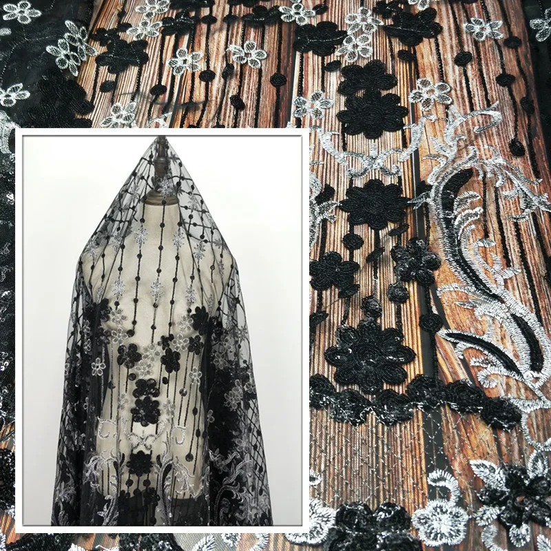 

Tissus Silk Fabric Para Patchwork Free Shipping Screen Embroidery Lace Pattern Perspective Dress, Wedding Window Gauze Fabrics