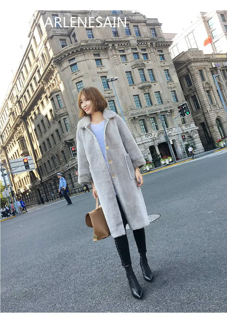 

Arlenesain custom Mink coat Merino lamb wool fur coat jacket female long section women coat