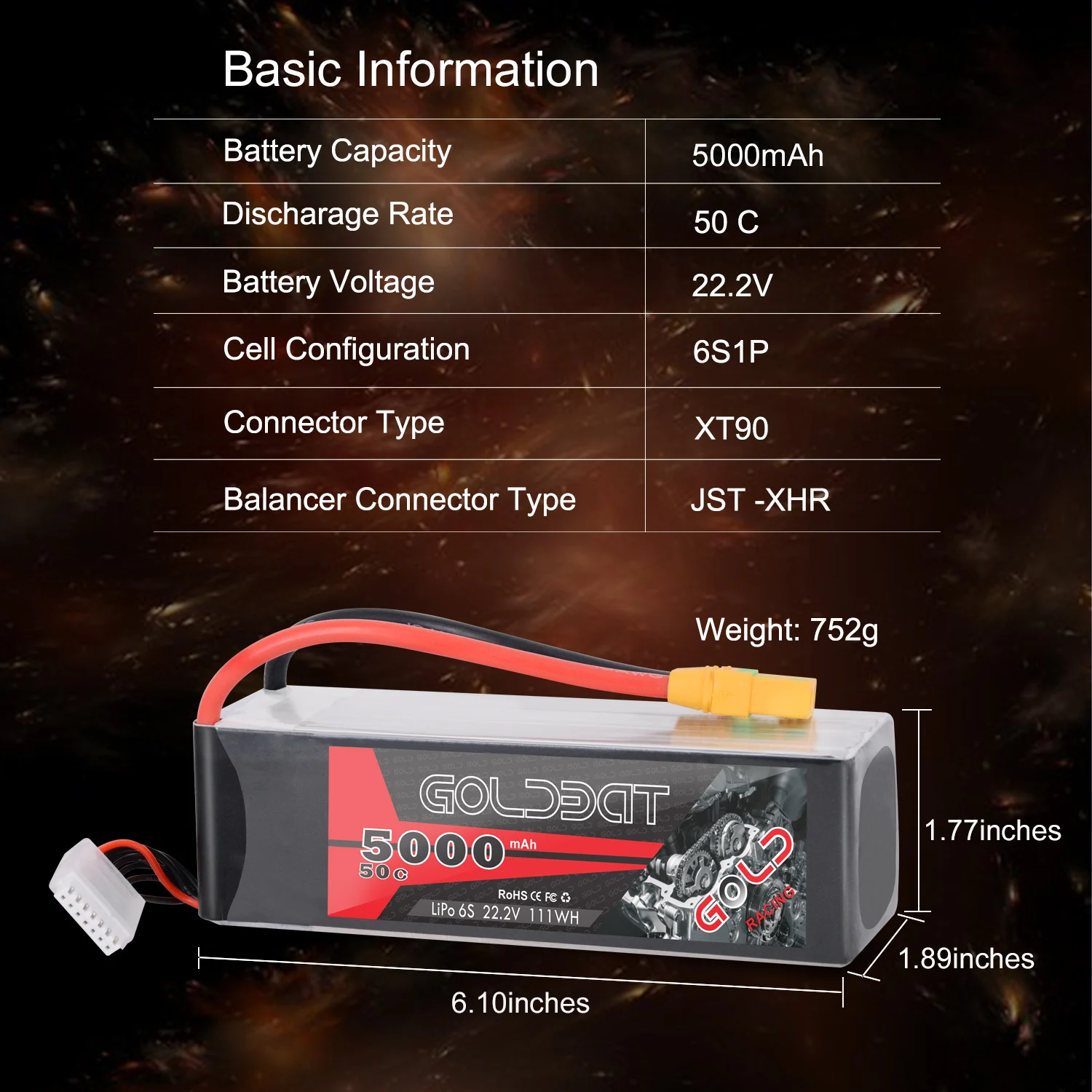 2 единицы GOLDBAT 5000mAh LiPo батарея 22,2 V 6S LiPo батарея для RC автомобиля LiPo 5000mah 6S lipo 50C с XT90 для RC Heli автомобиля лодки