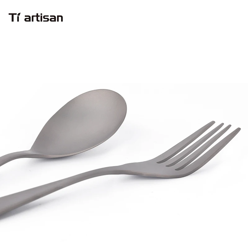 Titanium Sandblasting Spoon Fork Cutlery Set Lightweight Dinner Fork Spoon Outdoor Tableware for Camping Hiking Picnic Ta8118F