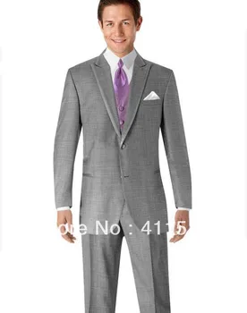 Cena Darmowa Wysyłka \ Wysokiej Jakości Jasnoszary Dwa Przyciski Klapa Zamknięta Odzież Dla Pana Młodego Smokingu Groomsmen Mężczyźni Suknia ślubna \ Niestandardowy Pan Młody Garnitur Dla Mężczyzn