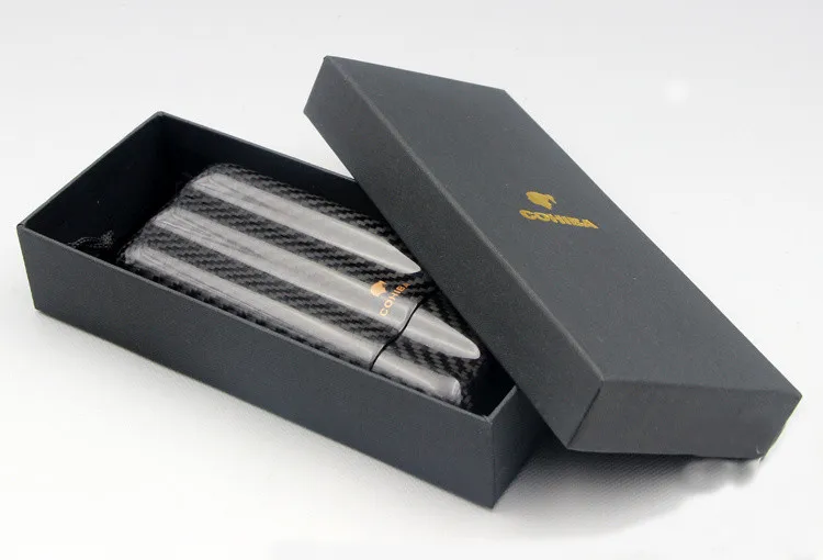 Высококачественный COHIBA Черный углеродного волокна Путешествия использовать три трубки для сигар с подарочной коробкой
