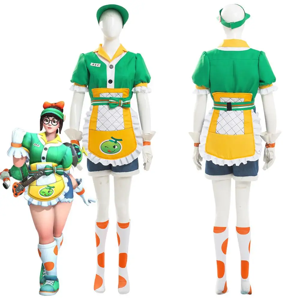 

OW Mei Cosplay Costume Honeydew Skin Halloween Carnival Maid Costumes For Adult Women Female Girls Full Set Custom Made