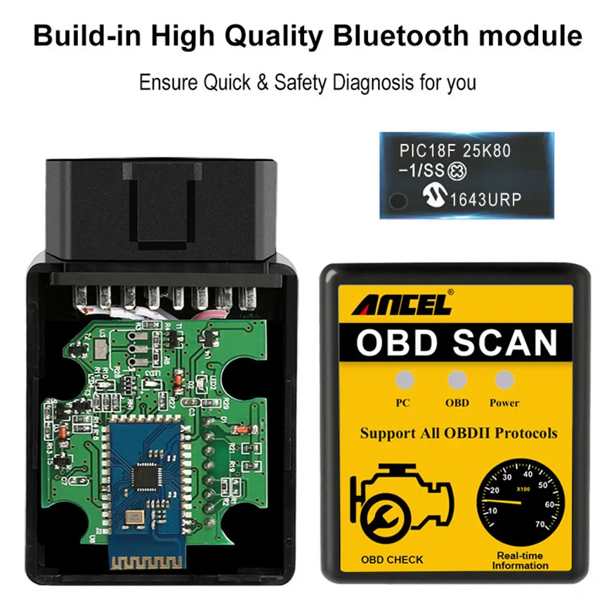 Ancel Мини ELM327 Bluetooth V1.5 OBD 2 сканирующие инструменты автомобильный диагностический