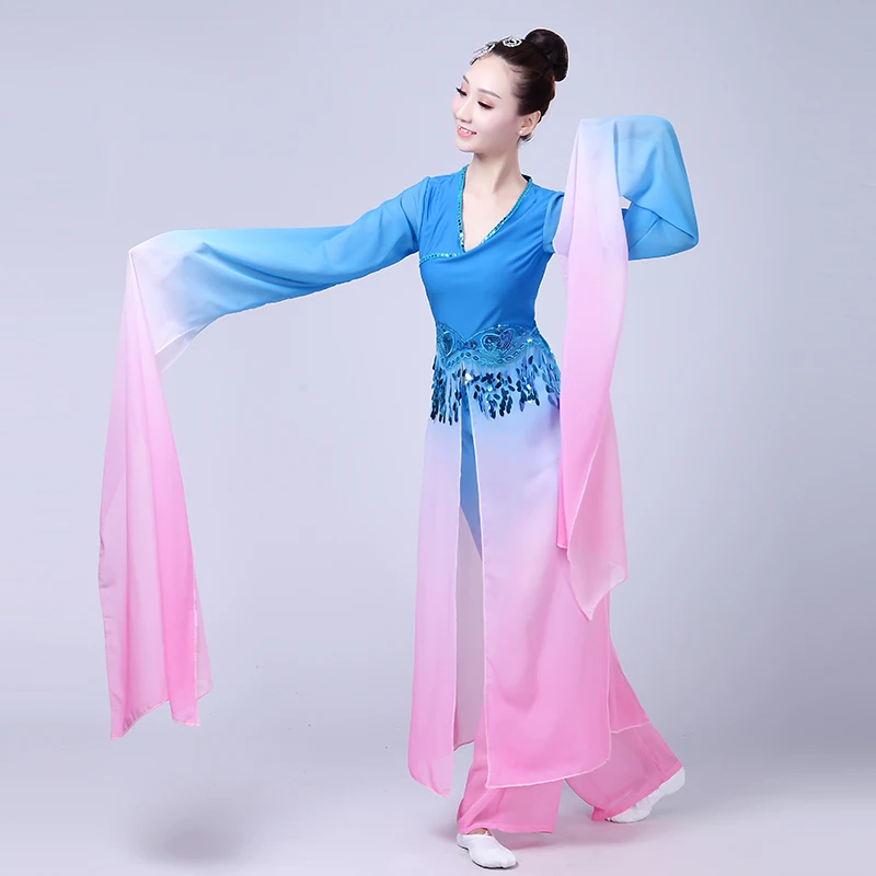 Hanfu одежда Древний китайский костюм Yangko одежда Элегантный Национальный комплект с рукавами классические народные танцы Танцевальный Костюм для взрослых