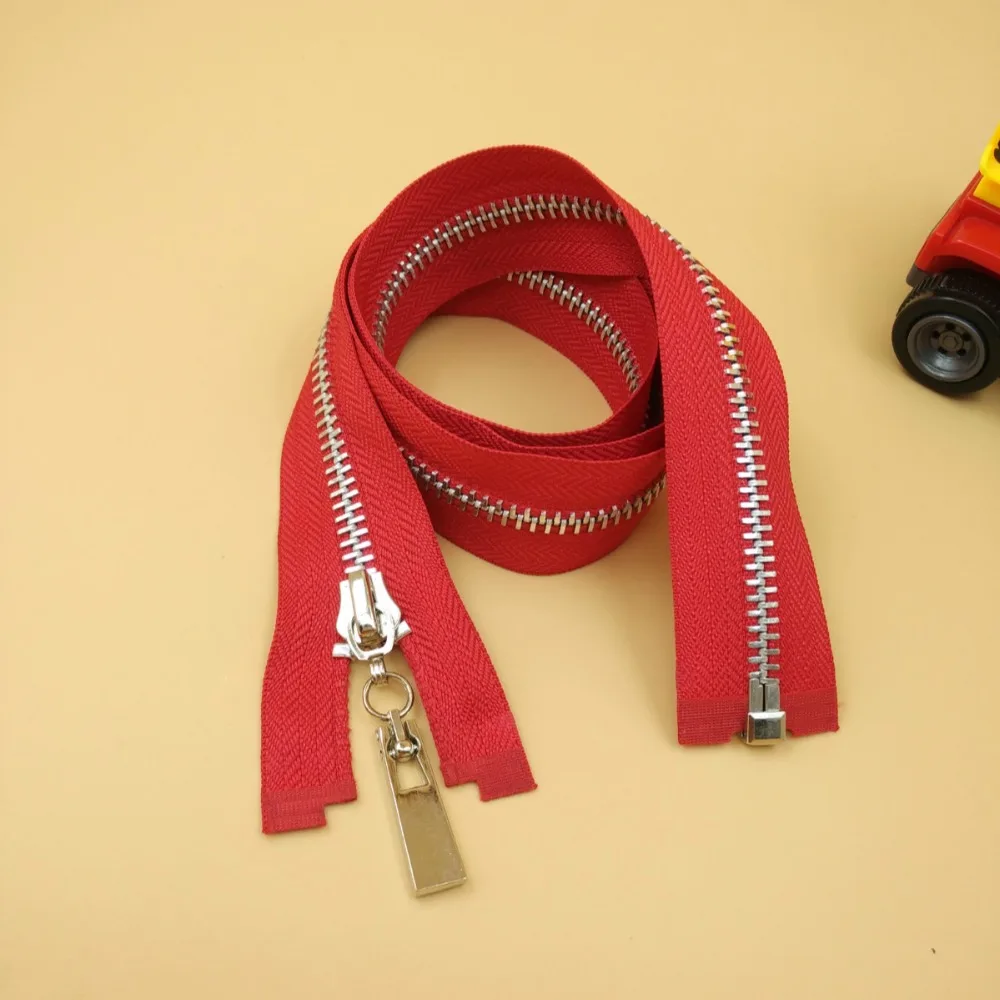 5 High Quality Red Tape Silver Teeth Polished Metal Zippers zip 2pcs