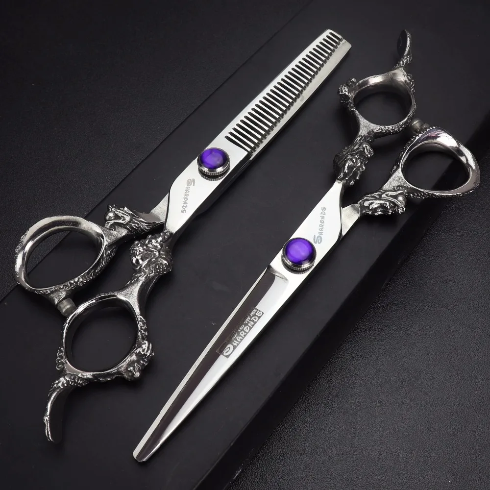 

6 inch barber hair cutting hairdressing scissors professional high quality 440c dragon haircut thinning shears barbershop cliper