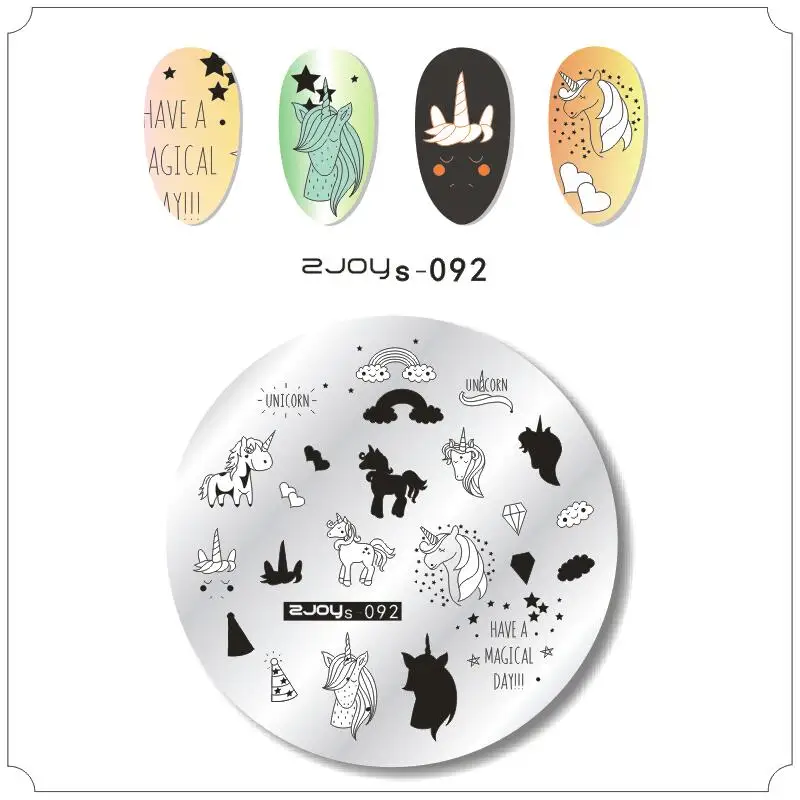 

1pc Round Stainless Steel Stamping Plate Template cute unicorn cat Good night Image Pattern Printing Plate for Manicure art
