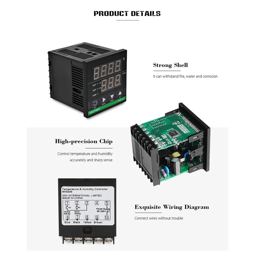 Цифровой Температура и регулятор влажности MH0302 с Сенсор для тепла холодные увлажнения или осушение 72x72 мм