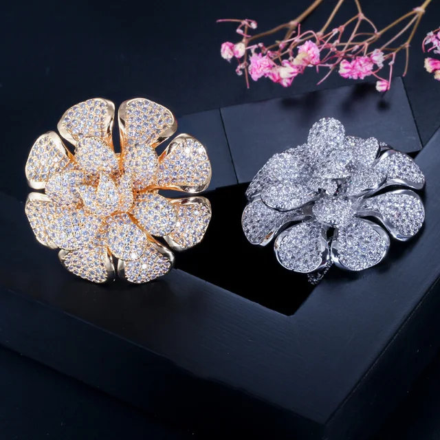 定率割引 西日本 Luxury Big Rings Women Full Pave | Big Flower Wedding Zircon 工芸品