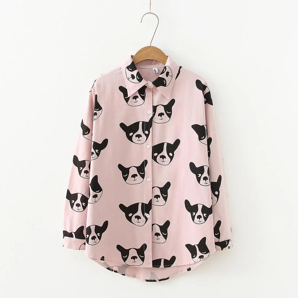 

ISHOWTIENDA Women Tops Fashion Long Sleeve Dog Print Korean Style Women Shirt Casual Loose Blouse Blusas Femininas De Verão 2019