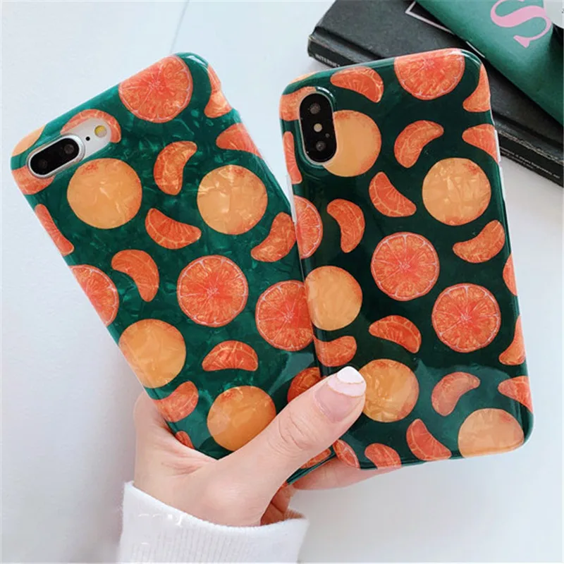 

Cute Cartoon Candy Soft IMD Dream Shell Orange Case For iPhone X XS MAX XR 6 6S 7 8 Plus Vintage Style Protective Cover Coque