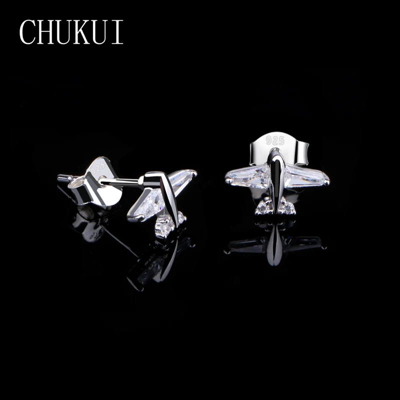 CHUKUI Stud Oorbellen Airplane Shaped Earrings Zircon Stud Earrings 925 Silver Set Pendientes Plata De Ley 925 Mujer Jade (5)