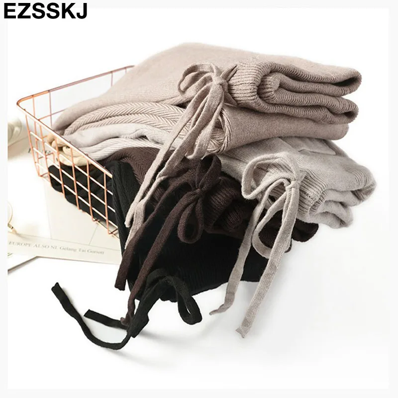 Женские брюки на завязках с эластичным поясом плотные вязаные шаровары