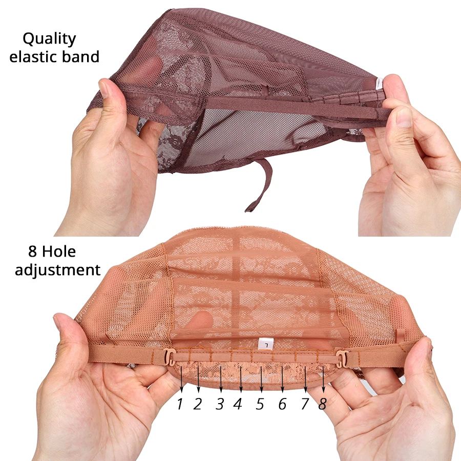 Adjustable Stretch Swiss Lace Wig Caps For Making Wigs XL/L/M/S Black Brown Invisible Mesh Weaving Hairnets With Strap 3 Pcs/Lot