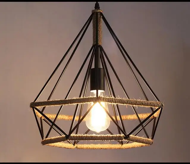 

North American type rural industrial diamond rope cage loft retro Wrought Iron chandelier creative restaurant bar GY302 LU1011