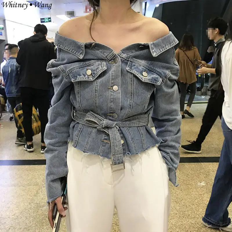 Женская джинсовая куртка WHITNEY WANG с вырезом лодочкой и поясом на молнии сзади