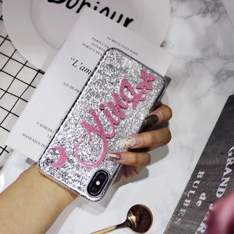 

For Samsung galaxy j3 j5 j7 a5 a7 a8 prime pro plus 2016 2017 2018 Customize Name Personal Glitter bling soft phone case