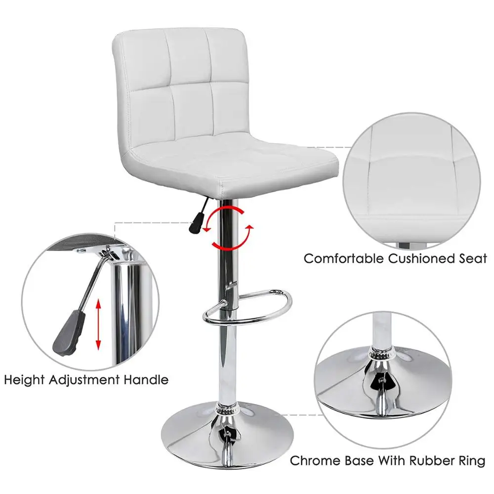 Bar Chair Adjustable Swivel Bar Stools Set Of 2,Faux Leather Gas Lift Modern Square Kitchen Chairs With Back DE