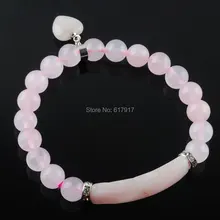 Натуральный розовый Quartzs драгоценный камень нить с каменными бусинами браслеты и браслеты в форме сердца серебряный цвет фитинг женские ювелирные изделия любовь подарки TK3341