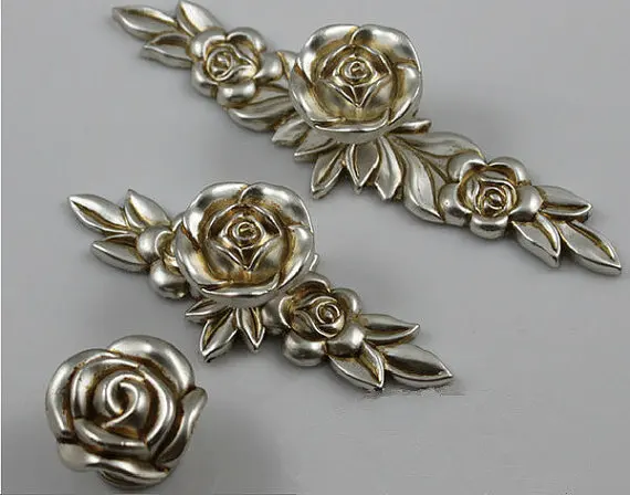 

Knob Rose Knobs Flower Dresser Knob Pulls Drawer Pull Handles Antique Silver Kitchen Cabinet Door knob Vintage Furniture
