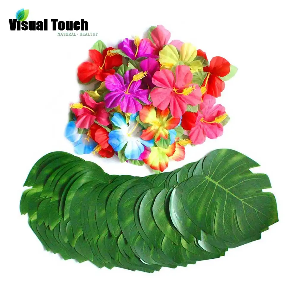 

Visual Touch 12pcs Set Leaves+Flowers Hawaii Simulation Leaf Tropical Party Decoration Supplies Plant Palm Jungle Wedding Gift