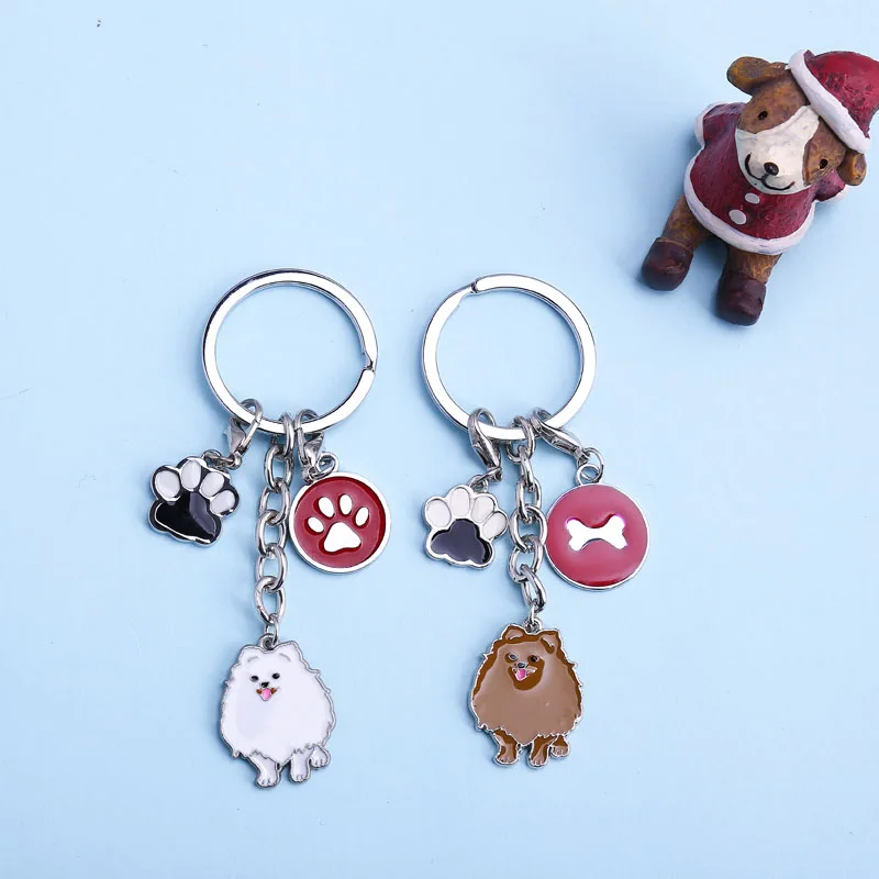 Pomeranian šifrovací klíč řetězy pes nohou visačka šifrovací klíč auto kroužek na klíče pes živočich okouzluje keychains ženy móda dar ženské slitina kov přívěsky