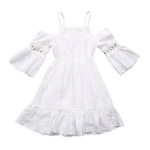 Summer Europe And The United States New Girls Dress Cotton White Ruffled Strapless Strap Dress For Little Girls Casual Dresses summer girl a birthday present europe and the united states girls holiday dress nail bead butterfly knot dress cake girls