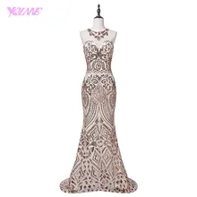 

YQLNNE Luxury Gold Sequins Mermaid Evening Dress Long Women Dresses Vestido De Festa 2018