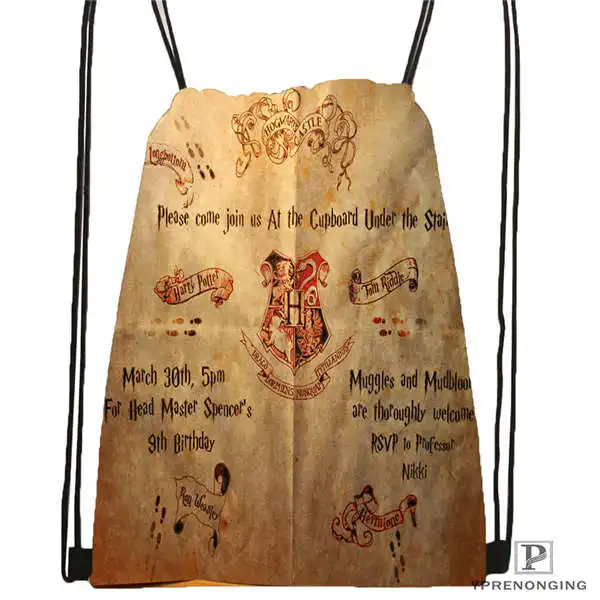 Custom marauders map Drawstring Backpack Bag Cute Daypack Kids Satchel Black Back 31x40cm 180612 02 21