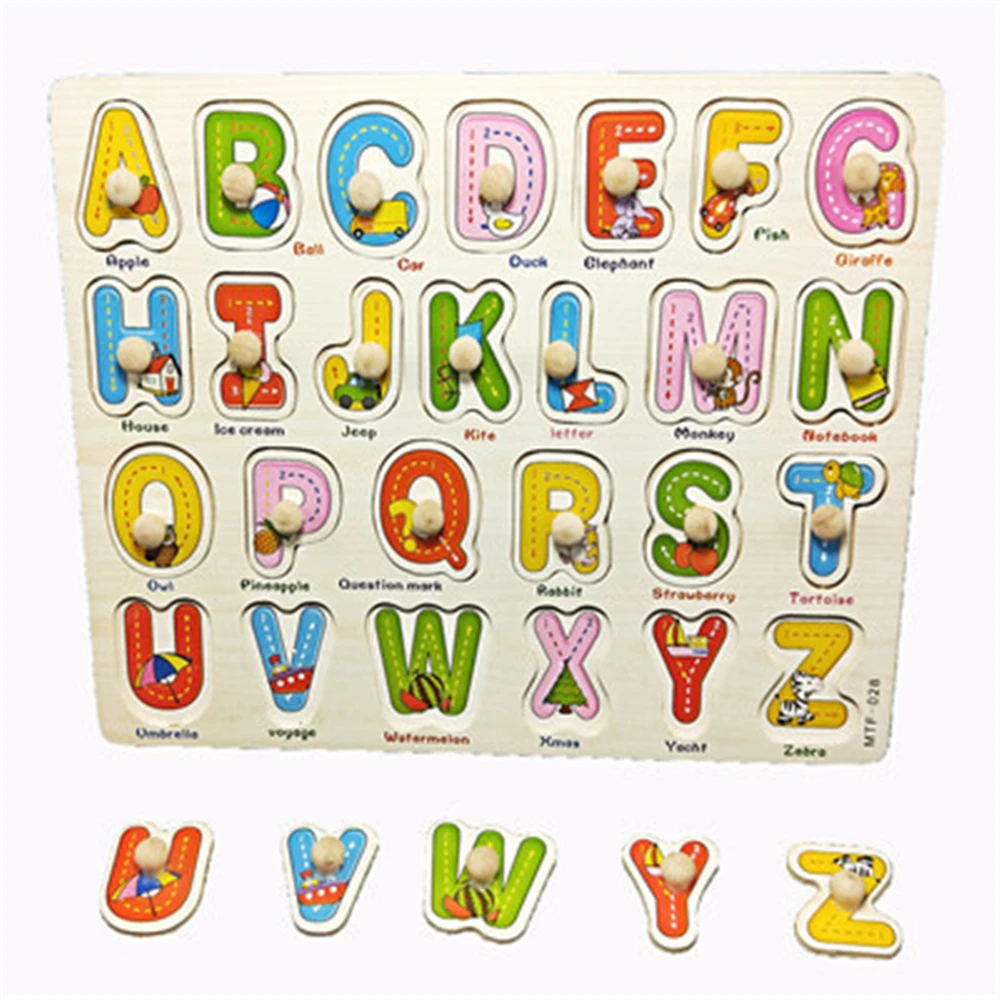 

30cm Kid Early educational toys baby hand grasp wooden puzzle toy alphabet and digit learning Child wood jigsaw toy for kid gift