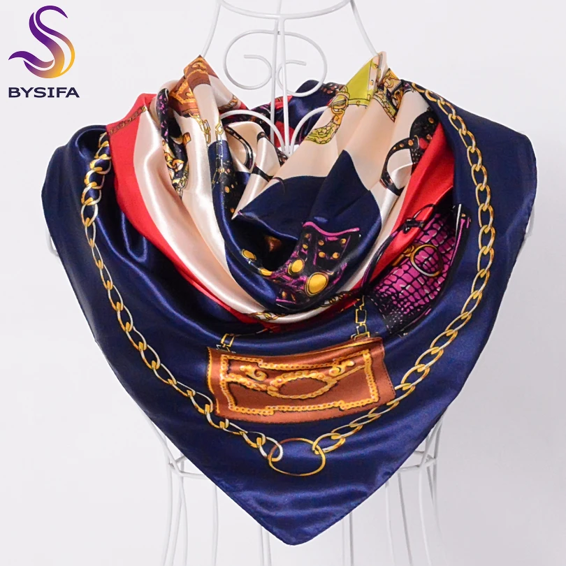

[BYSIFA] Summer Ladies Satin Shawl Scarves Brand Bag Pattern Silk Scarf Turkey Women Head Scarf 90*90cm Fashion Accessories Cape