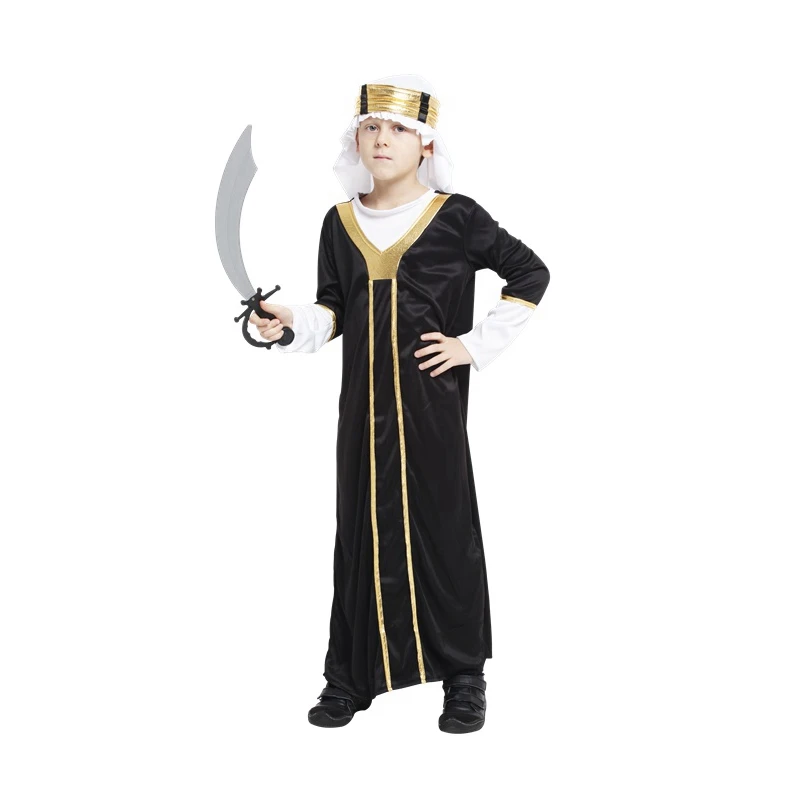 

Umorden Child Arab Arabian Sheik Costume Black Long Robe Sultan Costumes for Kids Boys Fancy Carnival Halloween Party Cosplay