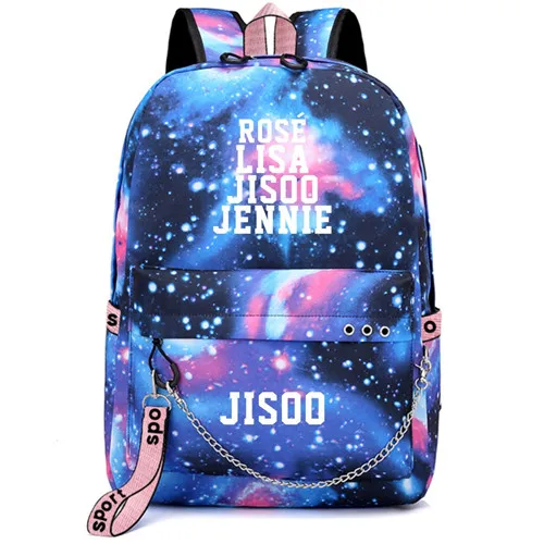 Черный Розовый Lisa Rose Jennie Рюкзак Школьные сумки Galaxy Thunder Mochila сумки рюкзак с цепочкой для ноутбука USB порт - Цвет: Style 16